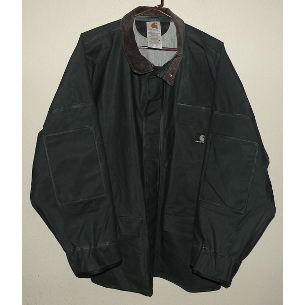 Carhartt C64GRN Men’s XL PVC Snap Rain Coat Green Missing Hood